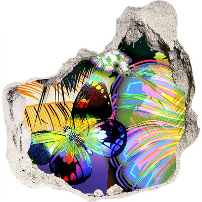 Wandaufkleber Loch 3D Ein bunter Schmetterling in einem Loch in der Wand