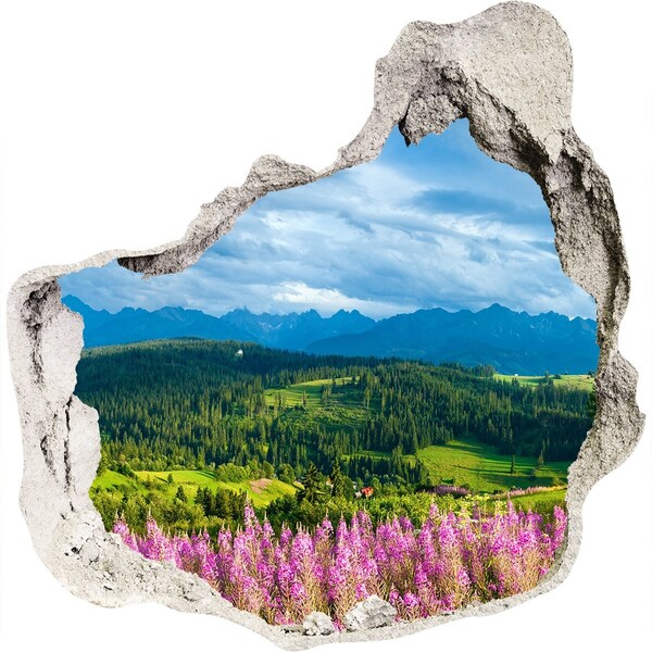 3D Wanddurchbruch Aufkleber Berglandschaft mit Blumen