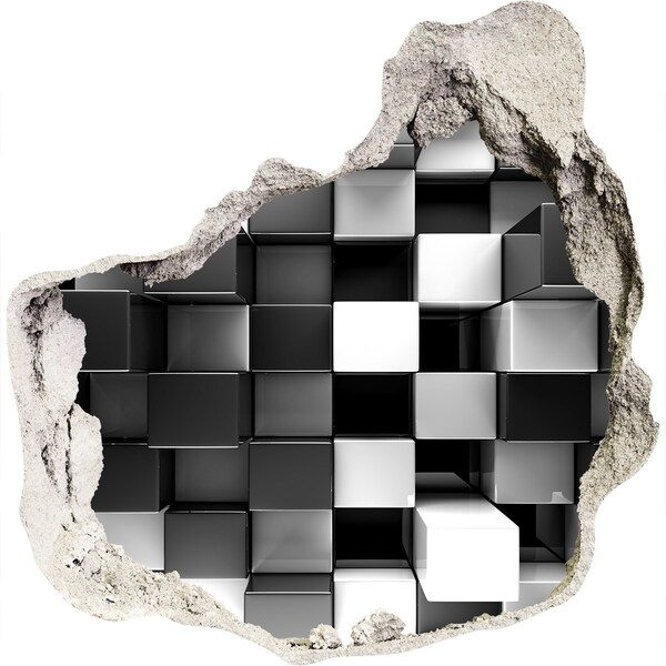 Wandaufkleber Loch 3D Schwarze und weiße Würfel in der Wand
