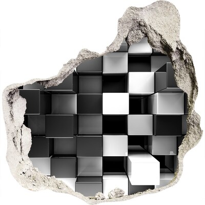 Wandaufkleber Loch 3D Schwarze und weiße Würfel in der Wand