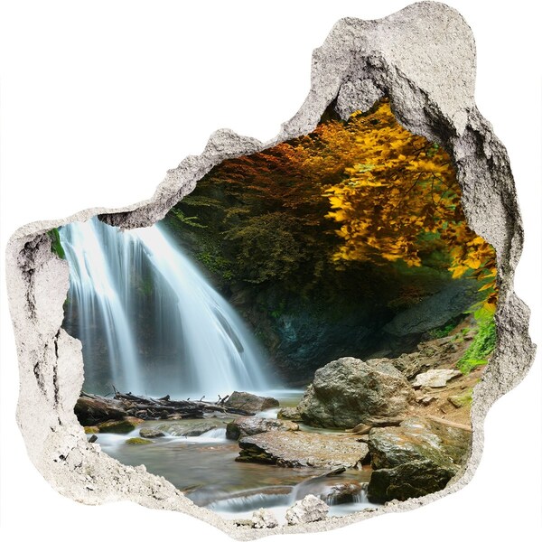 Wandfolien Loch in der Wand Wasserfall im Herbstwald