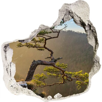 3D Wanddurchbruch Aufkleber Berglandschaft mit einem Baum