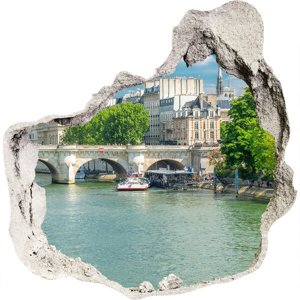 Mauerdurchbruch Aufkleber Blick auf Paris durch ein Loch in der Wand