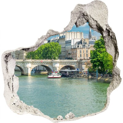 Mauerdurchbruch Aufkleber Blick auf Paris durch ein Loch in der Wand