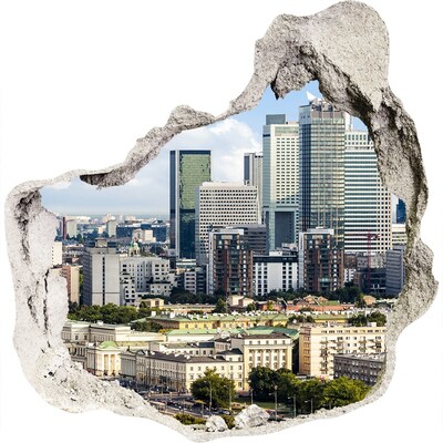 Wandaufkleber Loch 3D Blick auf die moderne Stadt