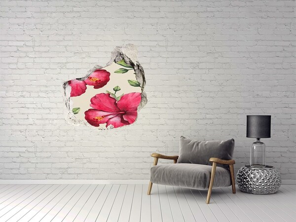 Wandaufkleber Loch 3D Hibiskusblüten blühen durch ein Loch in der Wand