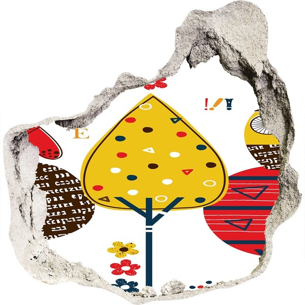 3D Wanddurchbruch Aufkleber Bunte Bäume in einem Loch in der Wand