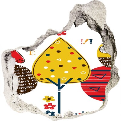 3D Wanddurchbruch Aufkleber Bunte Bäume in einem Loch in der Wand