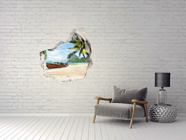 Wandtattoos Loch in der Wand Tropischer Strand mit einem Boot