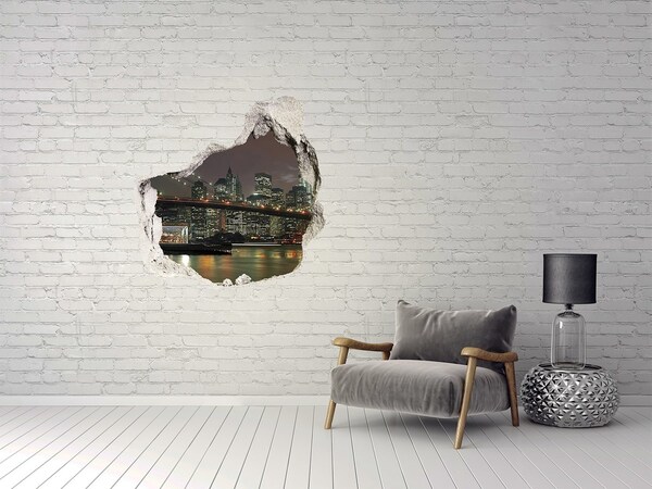 Wandaufkleber Loch 3D New York bei Nacht durch ein Loch in der Wand