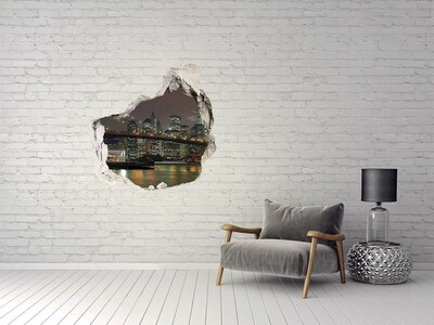 Wandaufkleber Loch 3D New York bei Nacht durch ein Loch in der Wand
