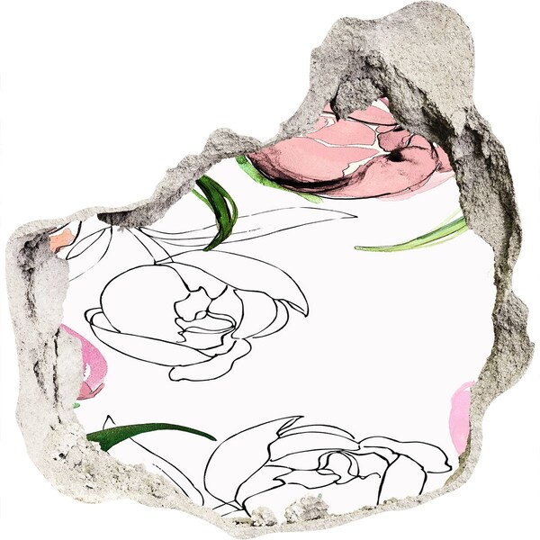 3D Wandtattoos Mauerdurchbruch Ein Blumenwandbild hinter einer beschädigten Wand