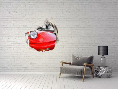 3D Wanddurchbruch Aufkleber Roter Sportwagen hinter dem Loch in der Wand