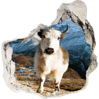 Mauerdurchbruch Aufkleber Bergbüffel in einem Loch in der Wand