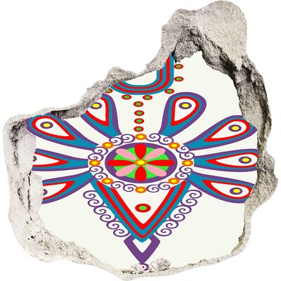 3D Wanddurchbruch Aufkleber Ein farbenfrohes Muster vor dem Hintergrund einer beschädigten Wand