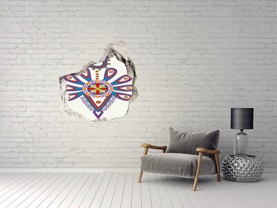 3D Wanddurchbruch Aufkleber Ein farbenfrohes Muster vor dem Hintergrund einer beschädigten Wand