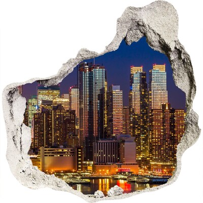 Wandfolien Loch in der Wand Nachtpanorama der Stadt