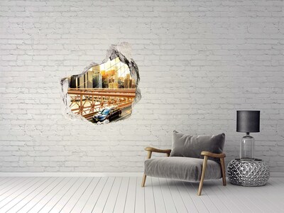 Wandfolien Loch in der Wand Brooklyn Bridge bei Sonnenuntergang