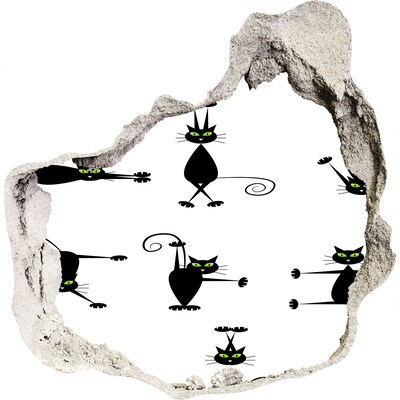 Mauerdurchbruch Aufkleber Schwarze Katzen auf weißem Hintergrund