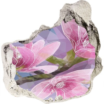 Wandaufkleber Loch 3D Magnolienblüten in einem Loch in der Wand