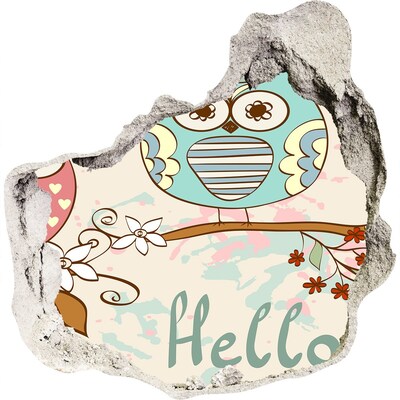 Wandaufkleber Loch 3D Eule in einem Loch in der Wand