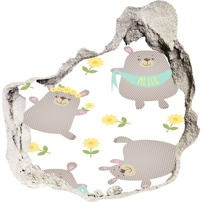 Mauerdurchbruch Aufkleber Lächelnde Teddybären in einer Blumenlandschaft