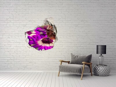 Wandaufkleber Loch 3D Schmetterling auf Blumen in einem Loch in der Wand