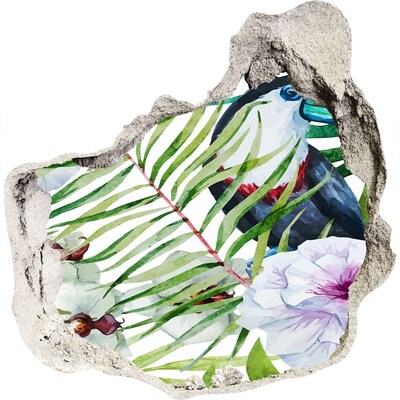 Wandtattoos Loch in der Wand Tropische Oase mit einem Vogel