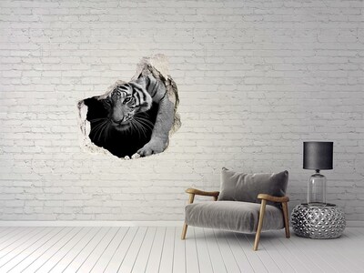 3D Wanddurchbruch Aufkleber Tiger in einem Loch in der Wand