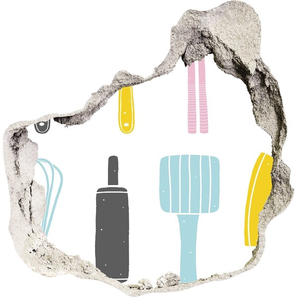 Wandaufkleber Loch 3D Küchenutensilien in einem Loch in der Wand