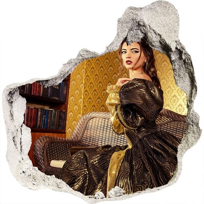 3D Wandtattoos Mauerdurchbruch Eine Frau in einem eleganten Kleid in einem stilvollen Interieur