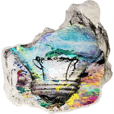 3D Wanddurchbruch Aufkleber Eine beschädigte Wand mit einer Lampe