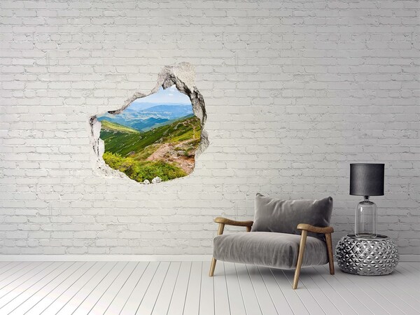 Wandaufkleber Loch 3D Berglandschaft mit einem Weg