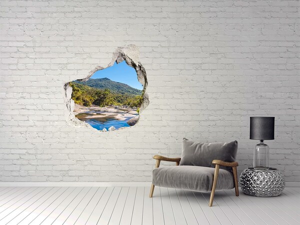 3D Wandtattoos Mauerdurchbruch Berglandschaft hinter dem Loch in der Wand