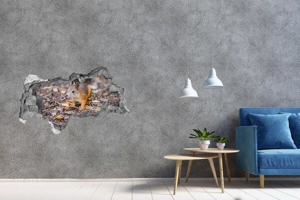 3D Wandtattoos Mauerdurchbruch Eichhörnchen im Wald