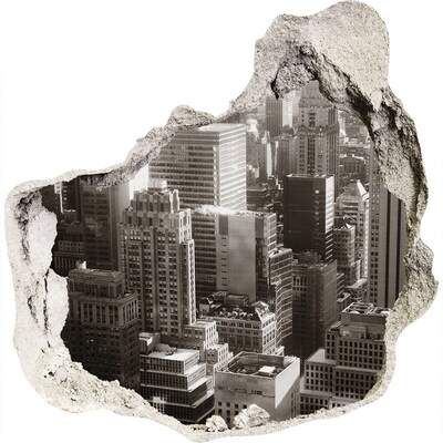 Mauerdurchbruch Aufkleber Blick auf die Stadt durch ein Loch in der Wand