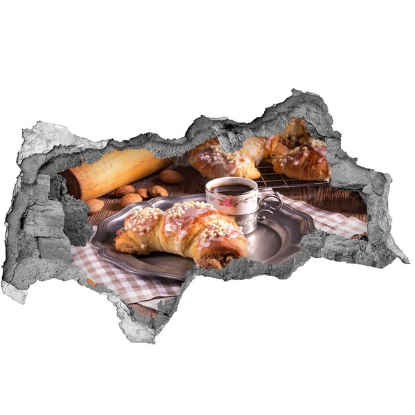 Wandtattoos Loch in der Wand Köstliche Croissants mit Kaffee