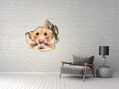 Wandaufkleber Loch 3D Hamster in einem durchsichtigen Loch in der Wand