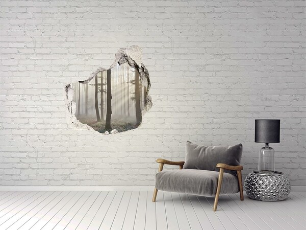 Wandfolien Loch in der Wand Nebeliger Wald im Morgenlicht