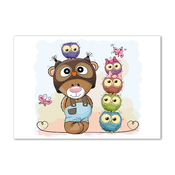 Acrylbild Fotodruck Teddybär und Eulen