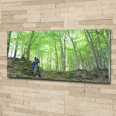 Acrylbild Fotodruck Ornithologe im Wald