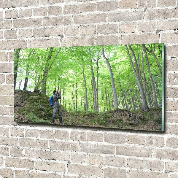 Acrylbild Fotodruck Ornithologe im Wald