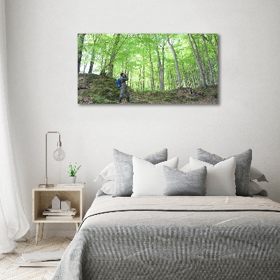 Acrylbild Fotodruck Ornithologe im Wald