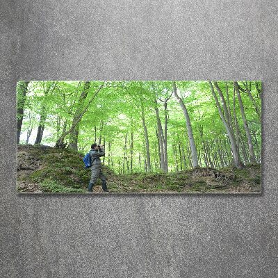 Acrylbild Fotodruck Ornithologe im Wald