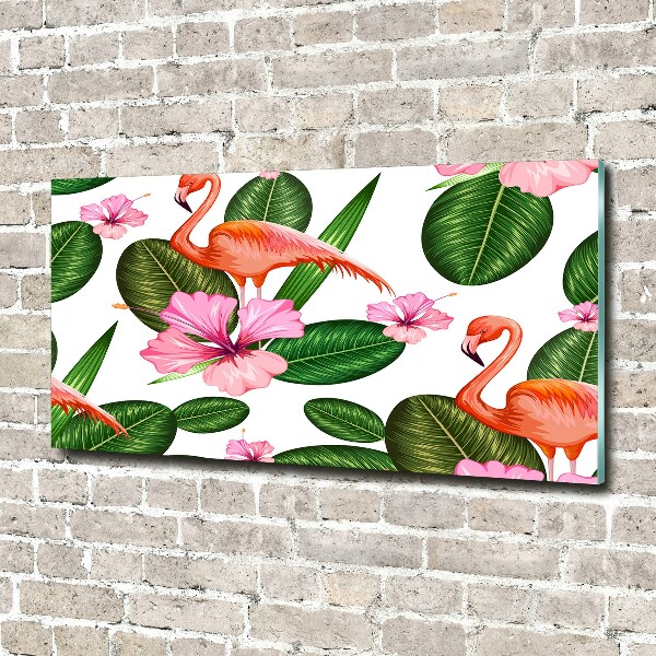 Acrylbild Fotodruck Flamingos und Pflanzen