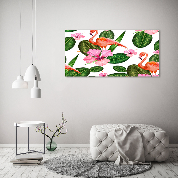Acrylbild Fotodruck Flamingos und Pflanzen