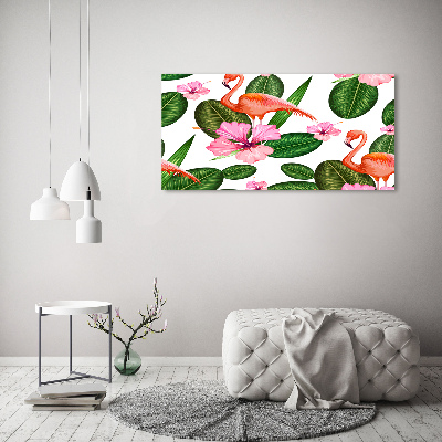 Acrylbild Fotodruck Flamingos und Pflanzen