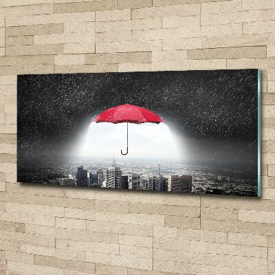 Acrylglas-Druck Regenschirm über der Stadt