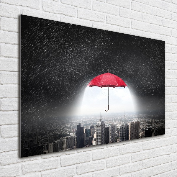 Acrylglas-Druck Regenschirm über der Stadt