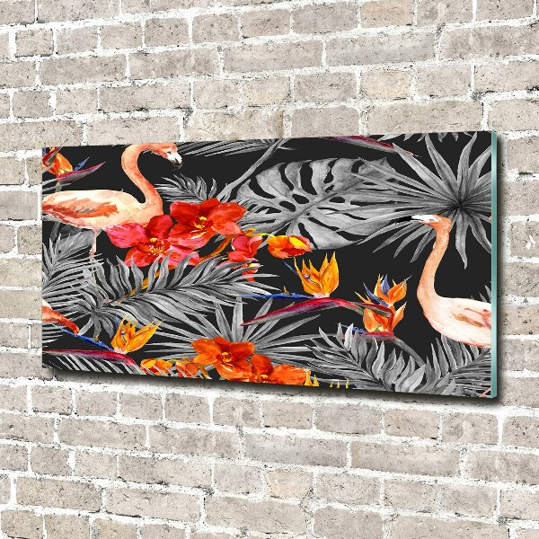 Acrylbild Fotodruck Flamingos und Blumen
